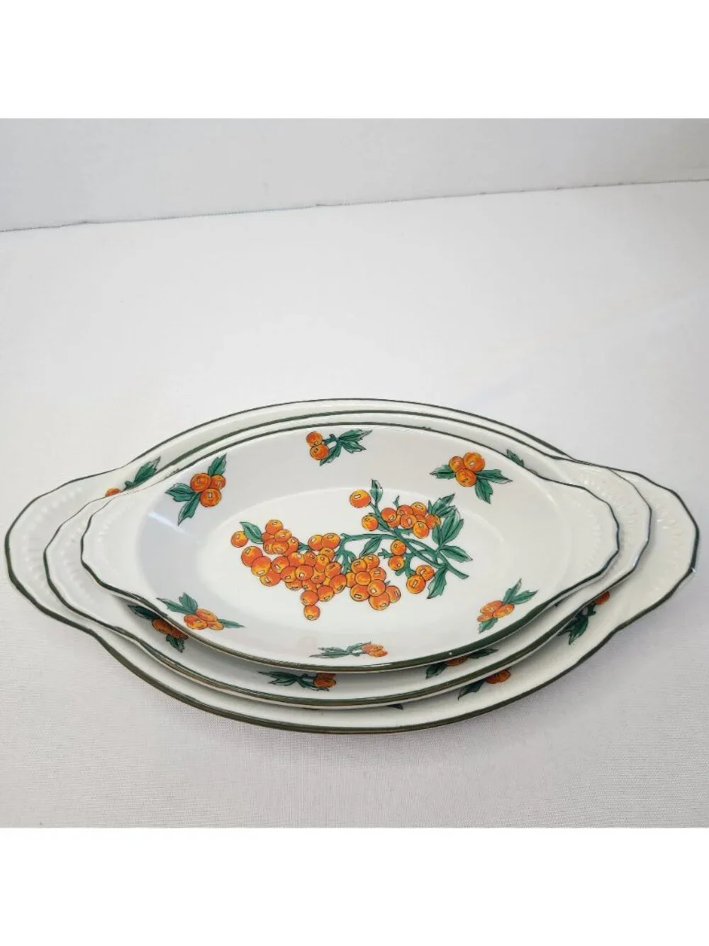 Berry Patch Fine China Oval Serving Dishes Set Of 3 Orange Berry Floral Design M